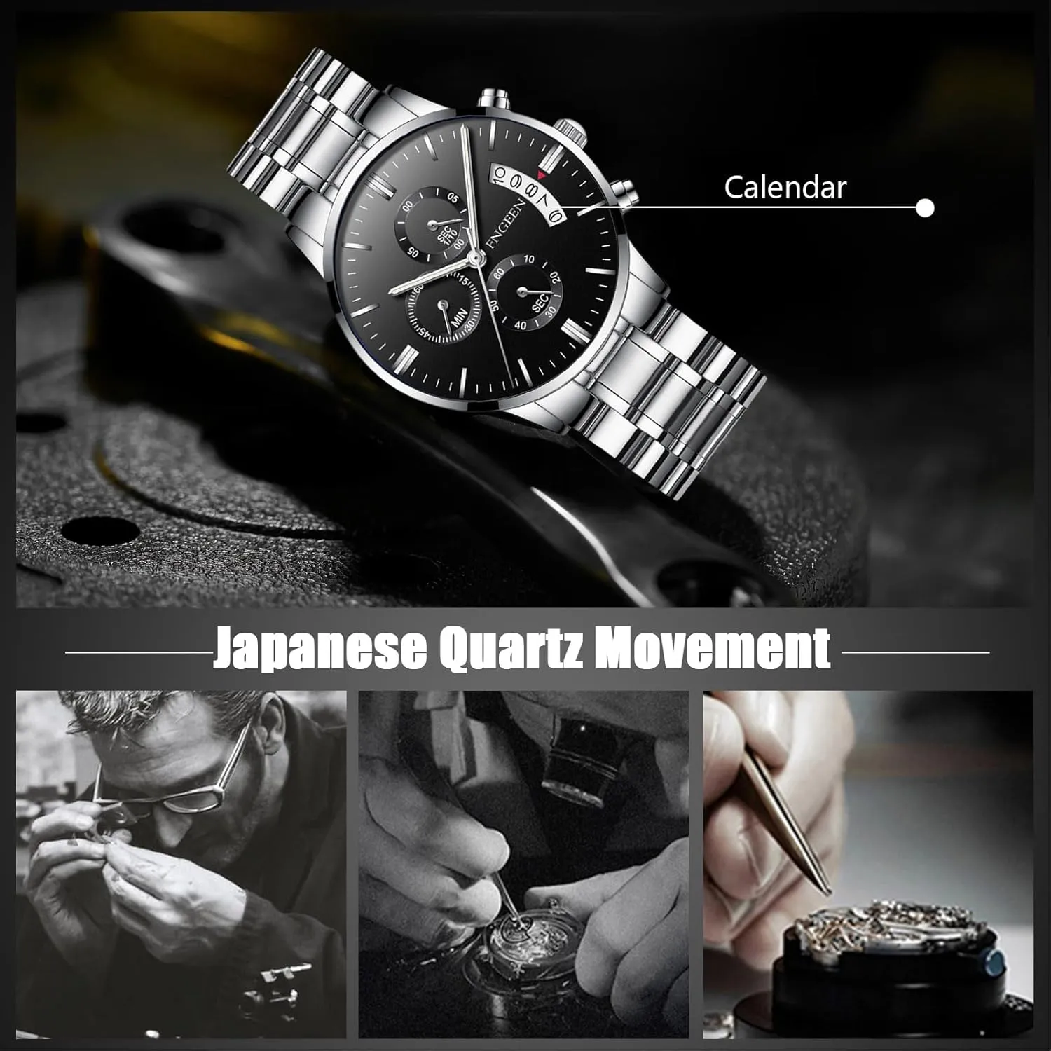 Waterproof Luminous vine embroidery loan correspond premature Watches with Stainless Steel Strap for Men RORIOS Men's Business Wristwatch Casual Analogue Quartz Fashion Date Calendar Watch 