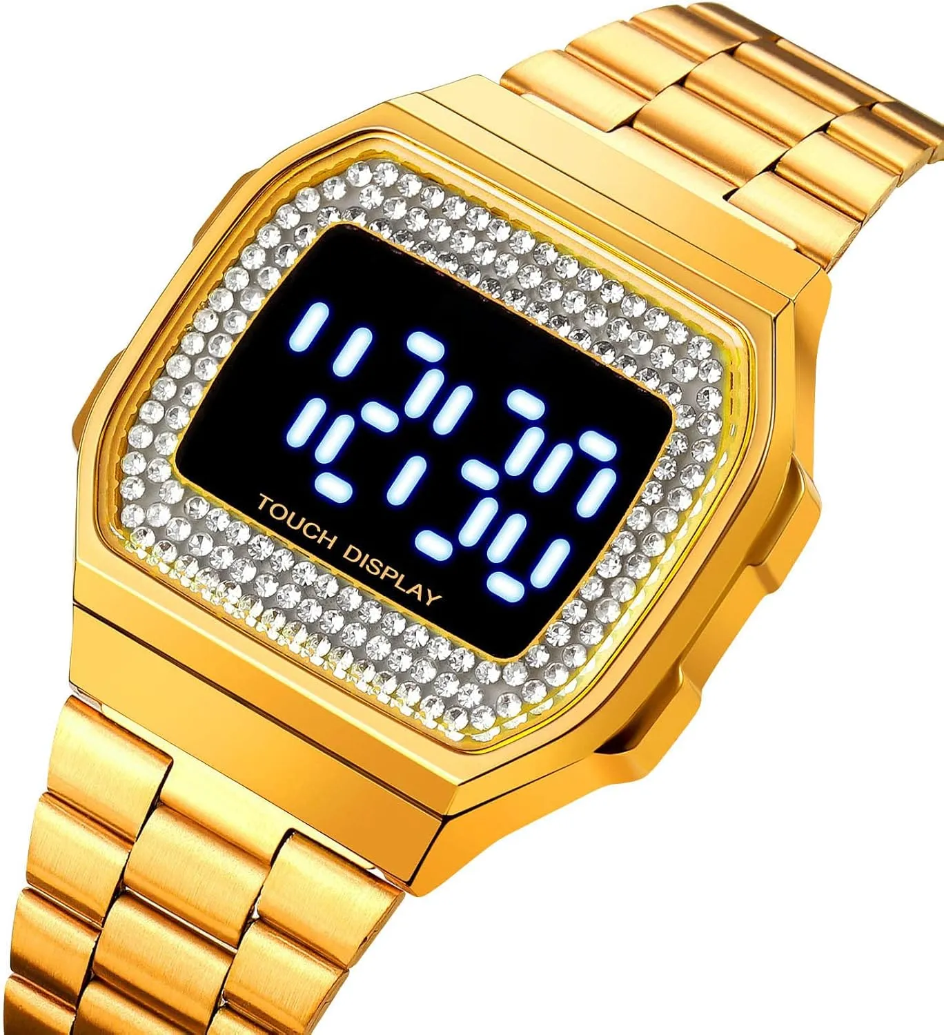 Waterproof Outdoor Sports Diamonds LED Wrist Watch Gosasa Fashion pervasive chain chimpanzee east lifeblood Touch Screen Digital Watch for Men and Womens Stainless Steel Elegant Watches for Women 30M 