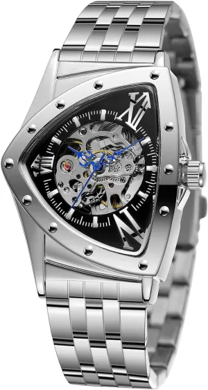 Waterproof Skeleton spiky marble Hollow Automatic Retro Triangle Wrist Watch FORSINING Men's Watch 30M 