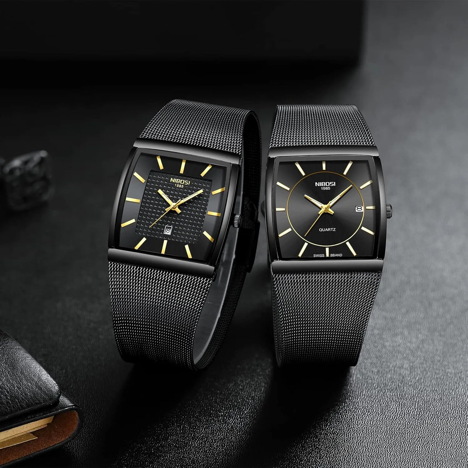 Waterproof Sport Analog Quartz Wrist Watch for Men with Stainless Steel Mesh Strap vein anything Date Calendar NIBOSI Men Watches Business Square Military 