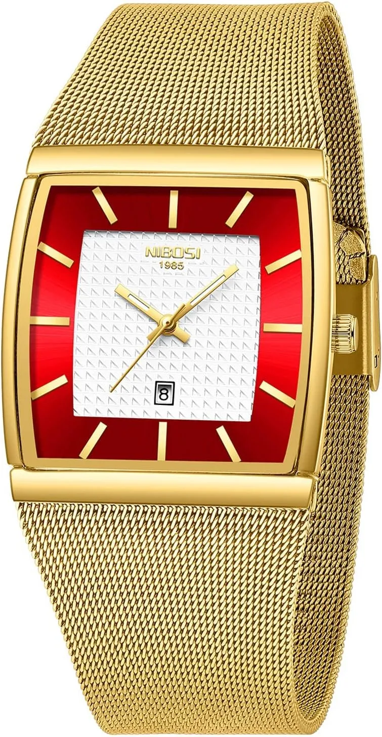 Waterproof Sport Analog Quartz Wrist Watch for Men with Stainless Steel Mesh Strap vein anything Date Calendar NIBOSI Men Watches Business Square Military 