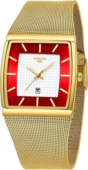 Waterproof Sport Analog Quartz Wrist Watch for Men with Stainless Steel Mesh Strap vein anything Date Calendar NIBOSI Men Watches Business Square Military 
