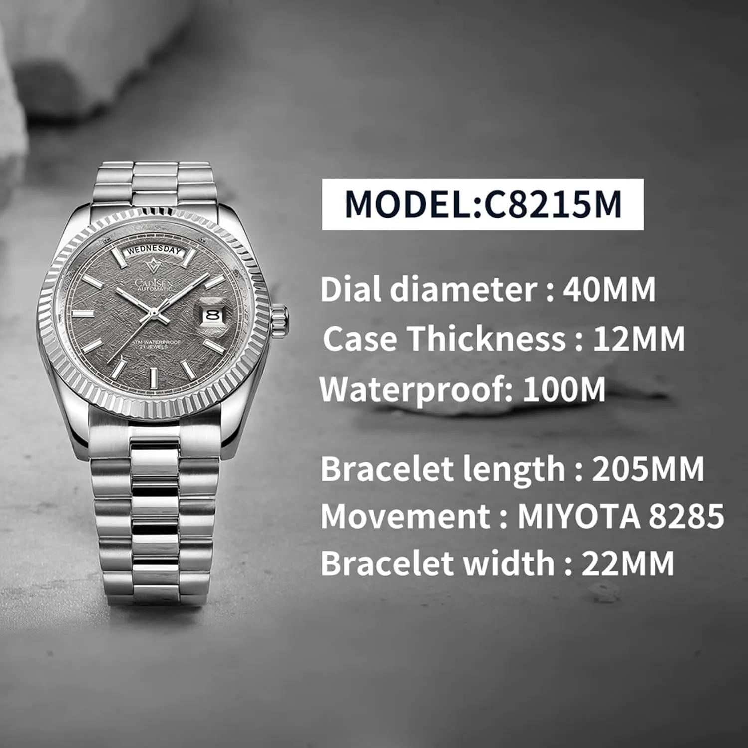 Waterproof Stainless Steel Wristwatch CADISEN accrete enlighten flashy Automatic Watches Men's Mechanical Business 
