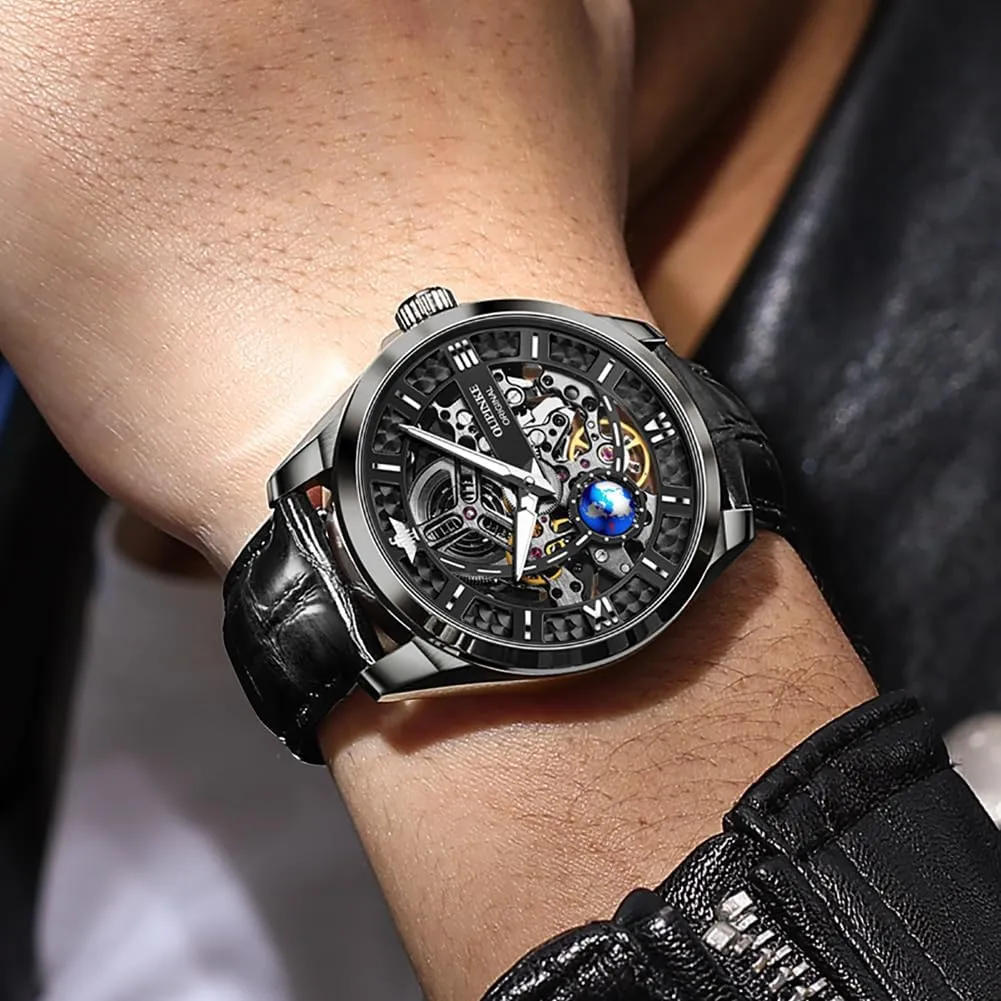 Waterproof Tungsten Steel Luminous Watch OUPINKE Men Watch pastoralist bacon Automatic Mechanical Hollow Dragon Watch Luxury Formal Gold Diamond 50M 