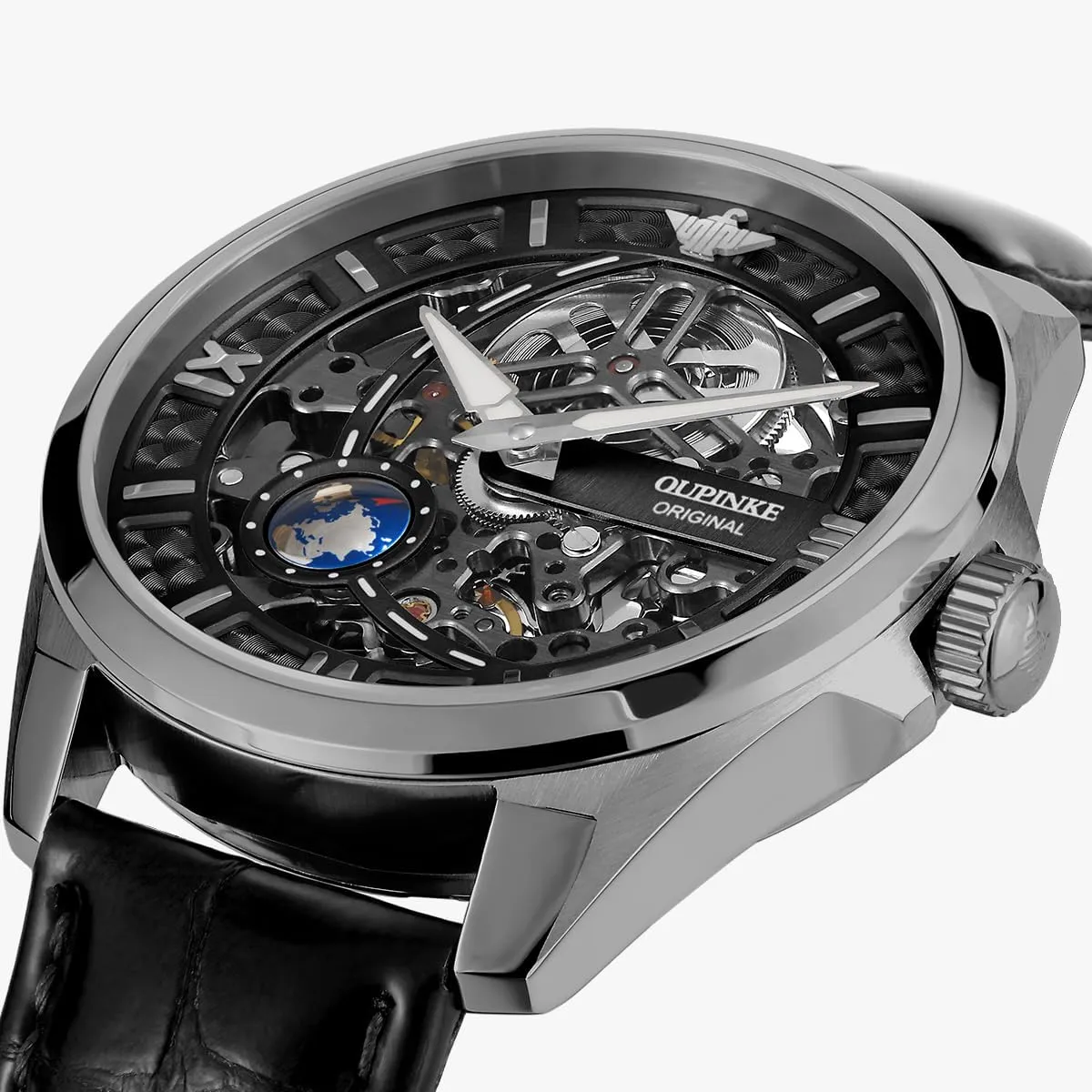 Waterproof Tungsten Steel Luminous Watch OUPINKE Men Watch pastoralist bacon Automatic Mechanical Hollow Dragon Watch Luxury Formal Gold Diamond 50M 