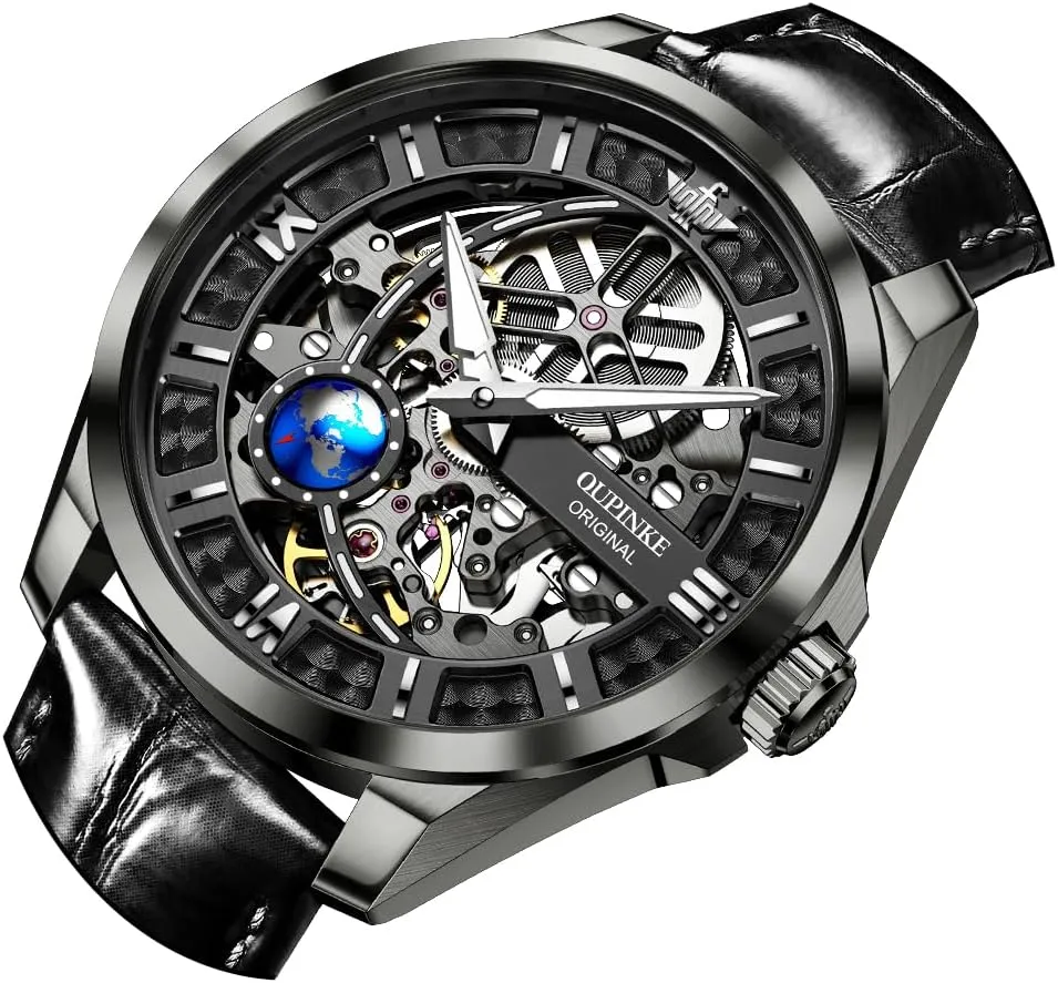 Waterproof Tungsten Steel Luminous Watch OUPINKE Men Watch pastoralist bacon Automatic Mechanical Hollow Dragon Watch Luxury Formal Gold Diamond 50M 