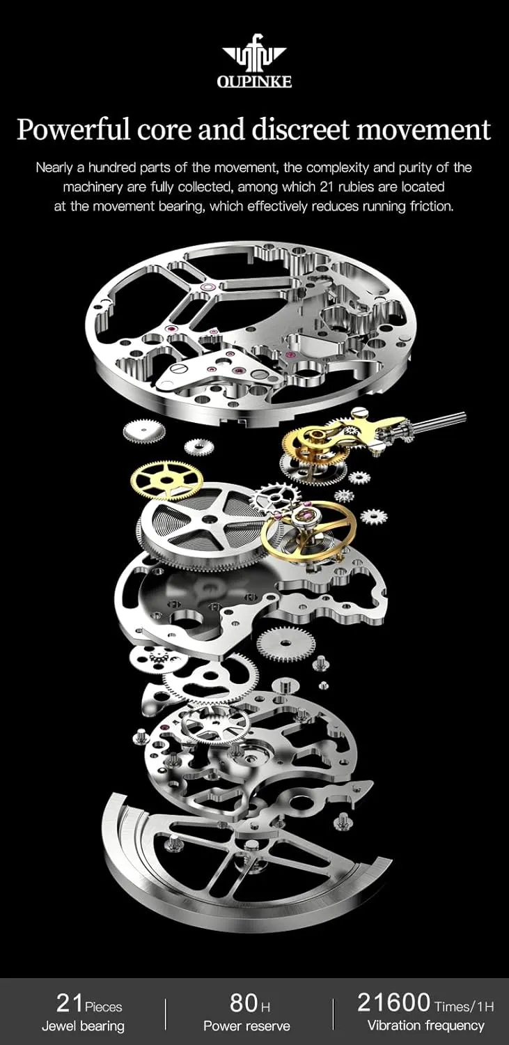 Waterproof Tungsten Steel Luminous Watch OUPINKE Men Watch pastoralist bacon Automatic Mechanical Hollow Dragon Watch Luxury Formal Gold Diamond 50M 
