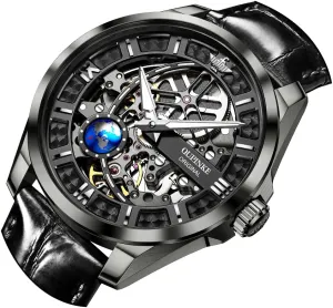 Waterproof Tungsten Steel Luminous Watch OUPINKE Men Watch pastoralist bacon Automatic Mechanical Hollow Dragon Watch Luxury Formal Gold Diamond 50M 