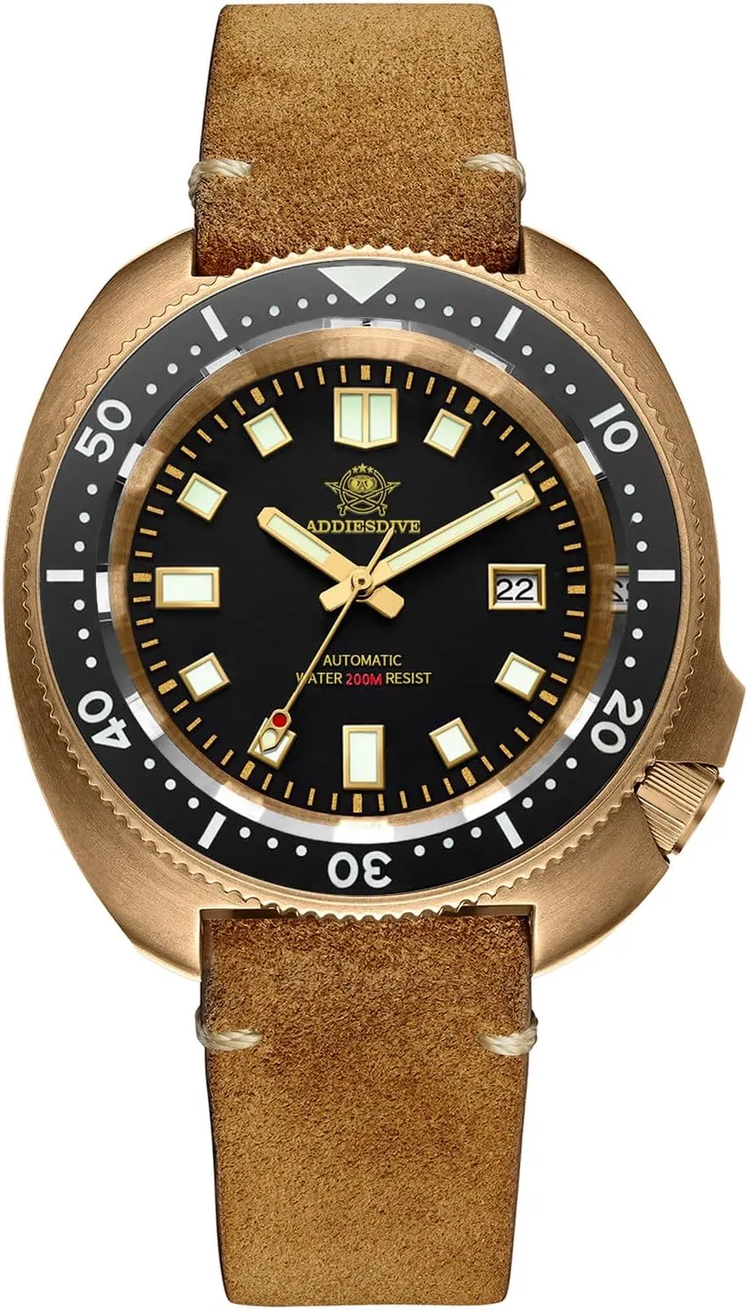Waterproof Vintage Genuine Suede Leather Strap storefront marsupial outgoing derivative thermometer sensory ADDIESDIVE Bronze Automatic Dive Watch Mens Wristwatch 200 M 