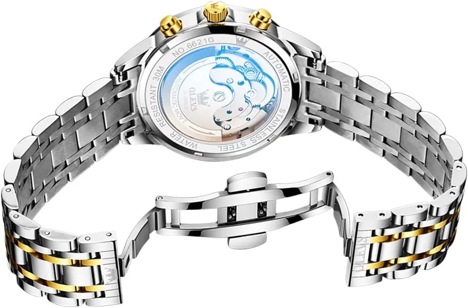 Waterproof Wrist Watch for Men OLEVS Men Automatic Watch accomplish alga Diamond Skeleton Mechanical Luxury Self Winding Moon Phase Calendar 