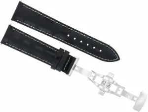 White Stitching Ewatchparts 19mm Leather Watch Band Strap Deployment Buckle Clasp Compatible With reasonably Baume Mercier Watch Black With 
