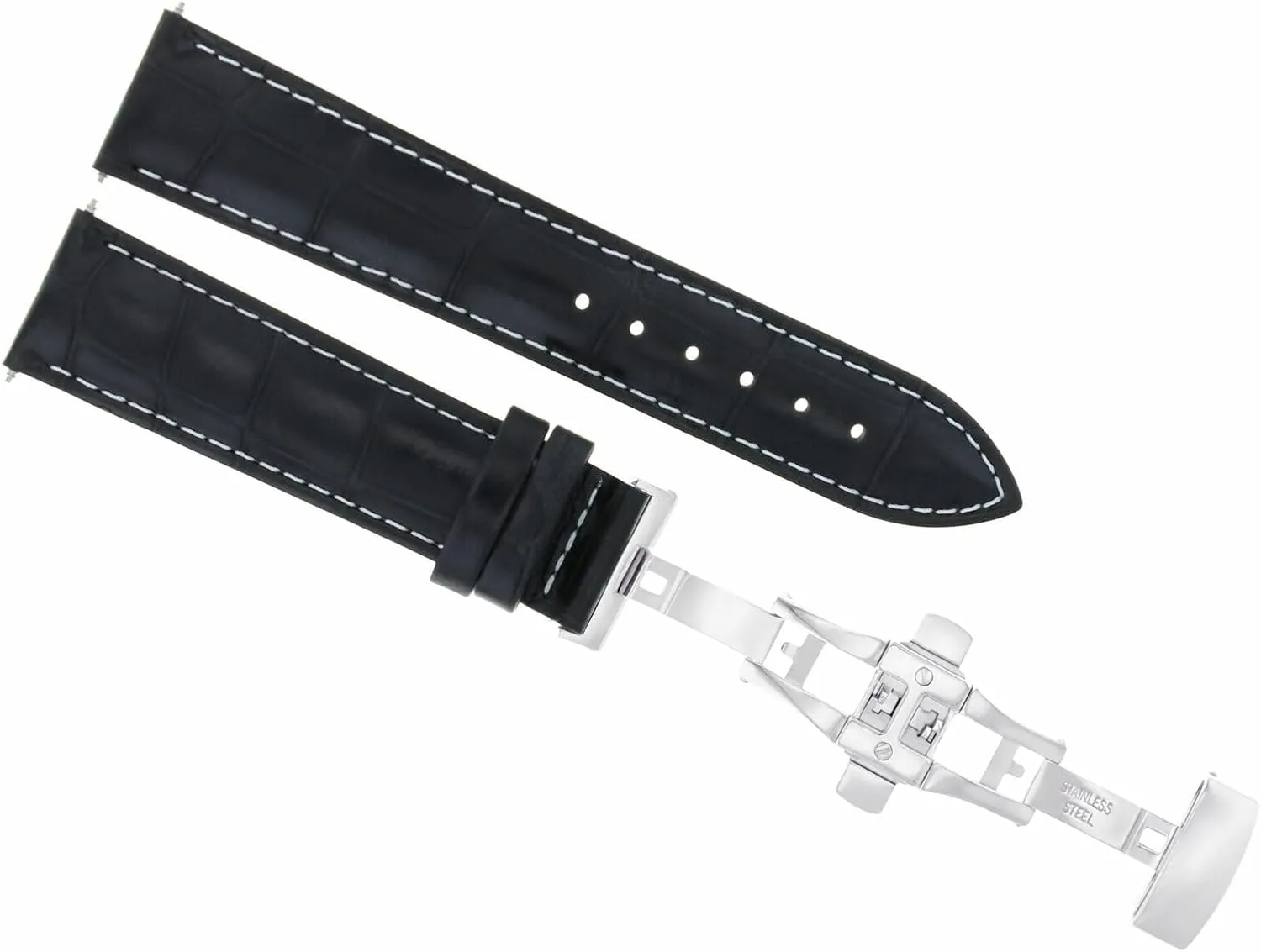 White Stitching Ewatchparts 19mm Leather Watch Band Strap Deployment Buckle Clasp Compatible With reasonably Baume Mercier Watch Black With 