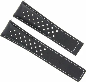 White Stitching Ewatchparts Leather Watch Band Strap 22 mm Compatible stereotype With Tag Heuer Monaco Carrera Caw211C, FC6241 Black With 