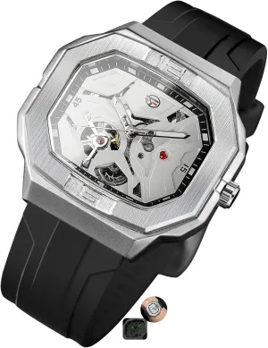 Wind Mechanical Movement Watches Waterproof Luminous Square Dial Silicone Strap Wrist Watch FORSINING Mens Skeleton religiously darling percolate pasture ant Automatic Self 