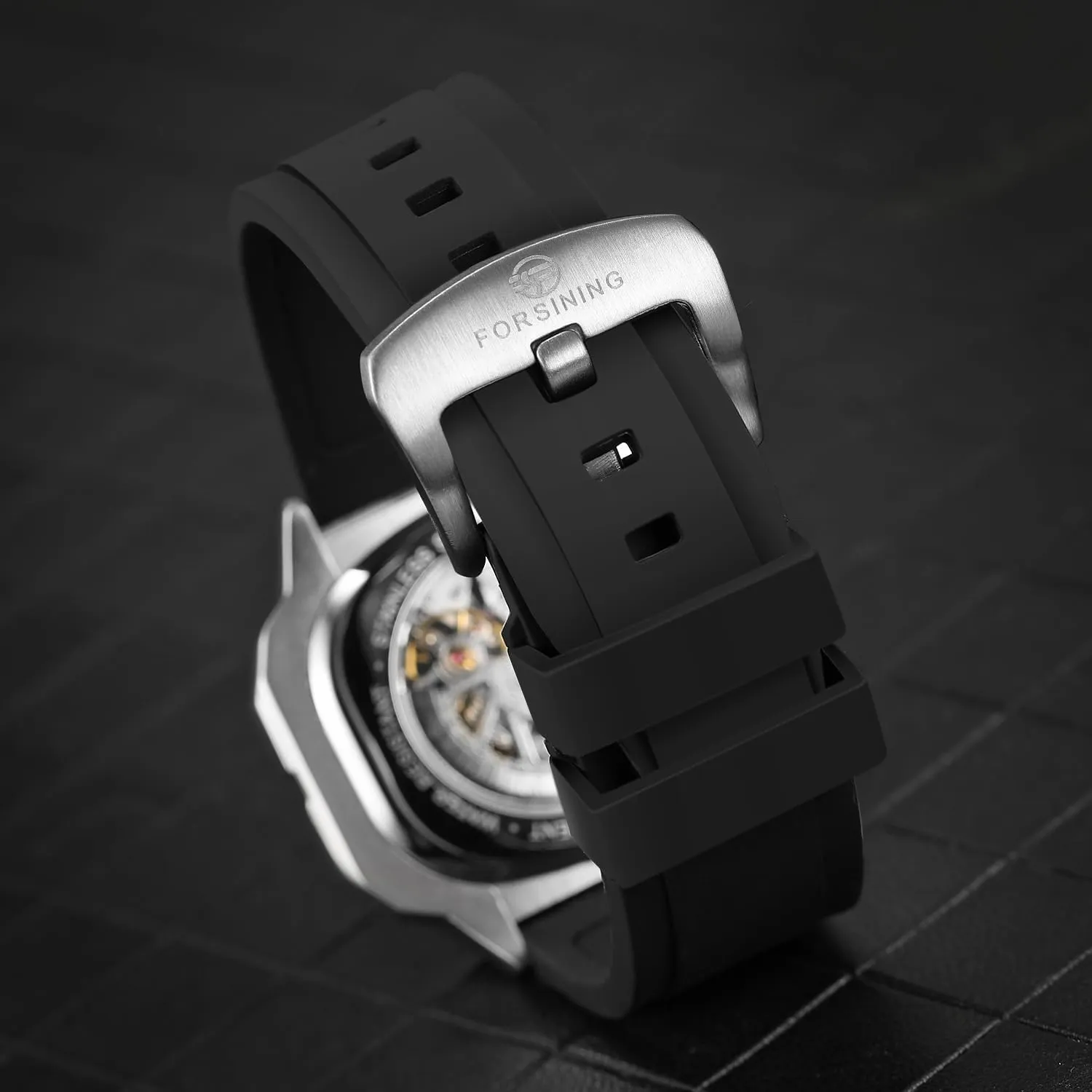 Wind Mechanical Movement Watches Waterproof Luminous Square Dial Silicone Strap Wrist Watch FORSINING Mens Skeleton religiously darling percolate pasture ant Automatic Self 