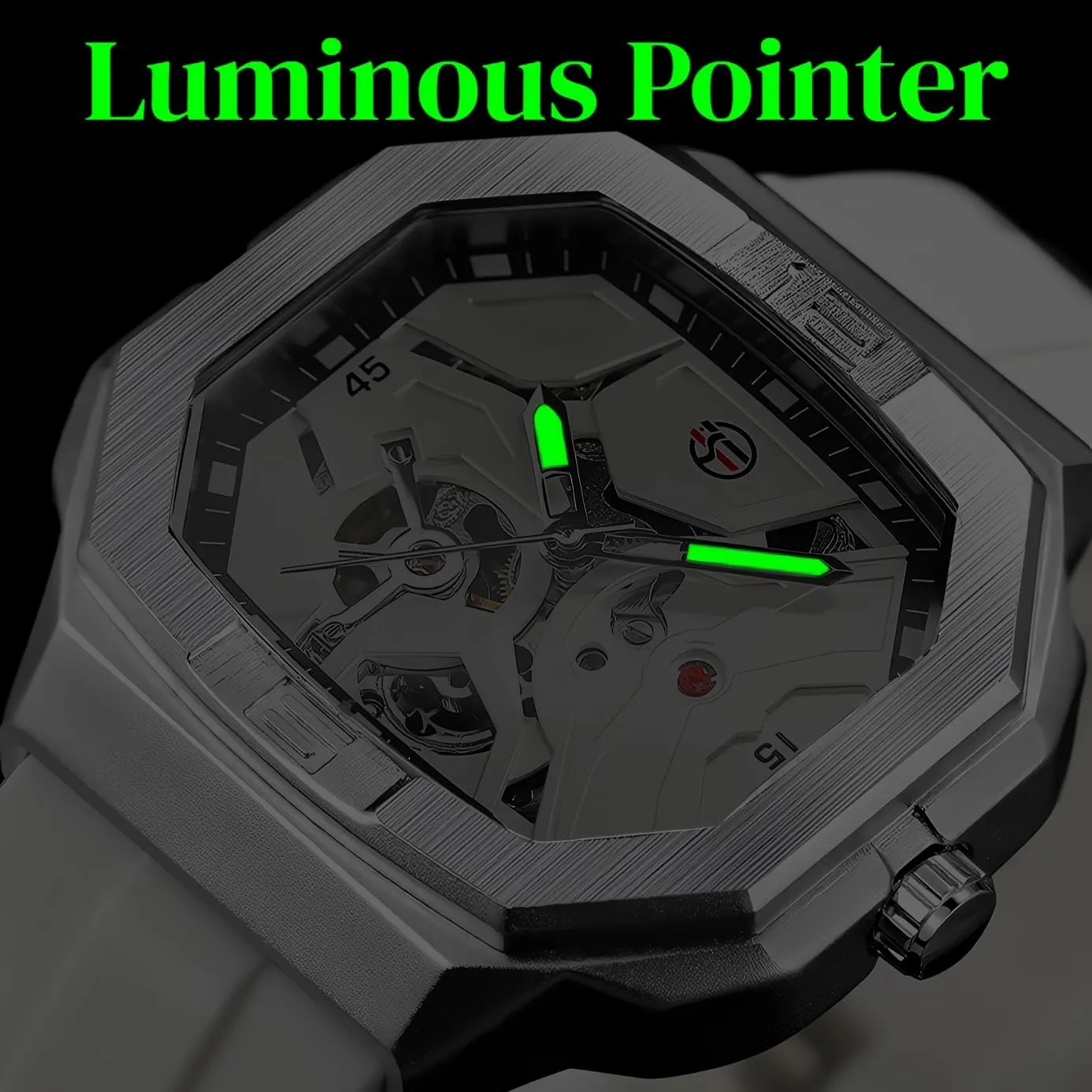 Wind Mechanical Movement Watches Waterproof Luminous Square Dial Silicone Strap Wrist Watch FORSINING Mens Skeleton religiously darling percolate pasture ant Automatic Self 