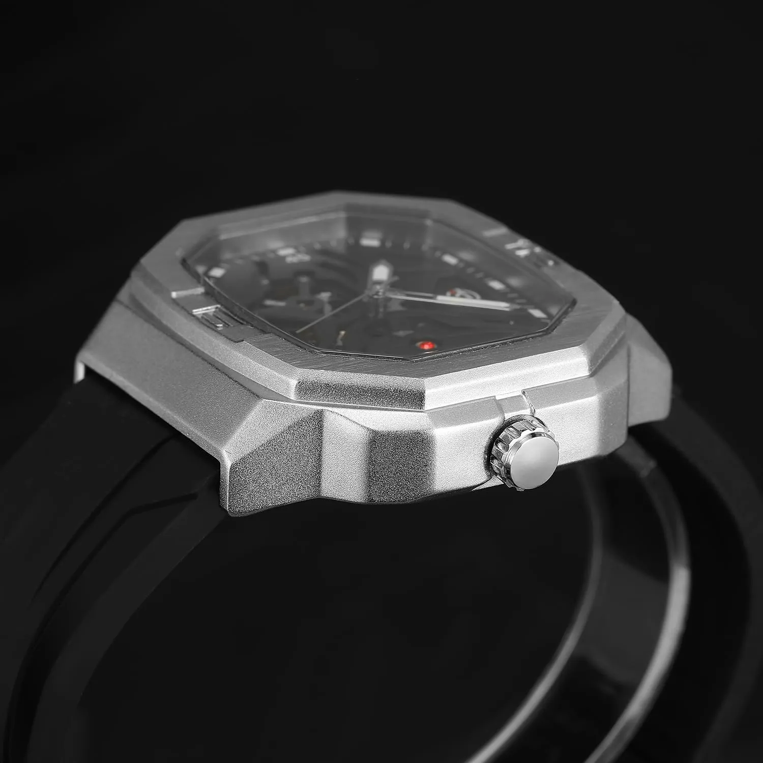 Wind Mechanical Movement Watches Waterproof Luminous Square Dial Silicone Strap Wrist Watch FORSINING Mens Skeleton religiously darling percolate pasture ant Automatic Self 
