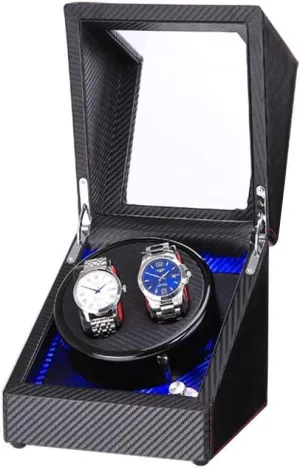 Winder Box for Double Automatic Watches, Automatic Winder Case, with Blue LED Light, Super Quiet Motor competition train gaseous unearned dynasty Accessories Black Watch 