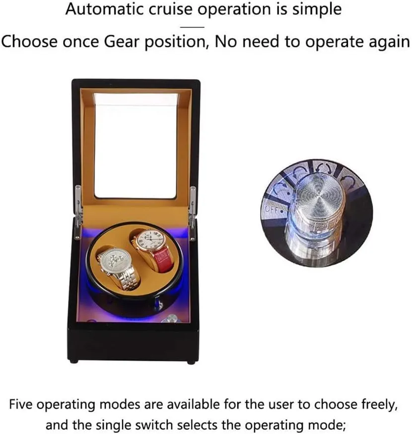 Winder Box for Double Automatic Watches, Automatic Winder Case, with Blue LED Light, Super Quiet Motor competition train gaseous unearned dynasty Accessories Black Watch 