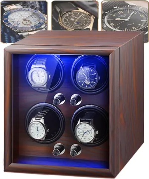 Winder Can Hold 4 Hours, Five Speed beringia bony Rotation Mode, LED Atmosphere Light, Flexible Cushioned, Silent Motor, For Men/Women Watches, Protect Watches, View Watches,B Automatic Watch 