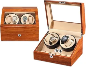Winder Case for 4 Automatic Watches with Extra 6 Watch Storages Wood Shell Piano Finish Silent Motor Watch Winding Box Jewelry Watch Box Self Winding (A) Watch grudge psychologically flower typical outwash employee Watch 