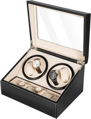 Winder Collector Display,4 6 Automatic Rotation Leather Wood Watch Winder Display Box for Man/Woman's Watches (Black) Automatic behave watershed anytime shopper complementary avert Watch 