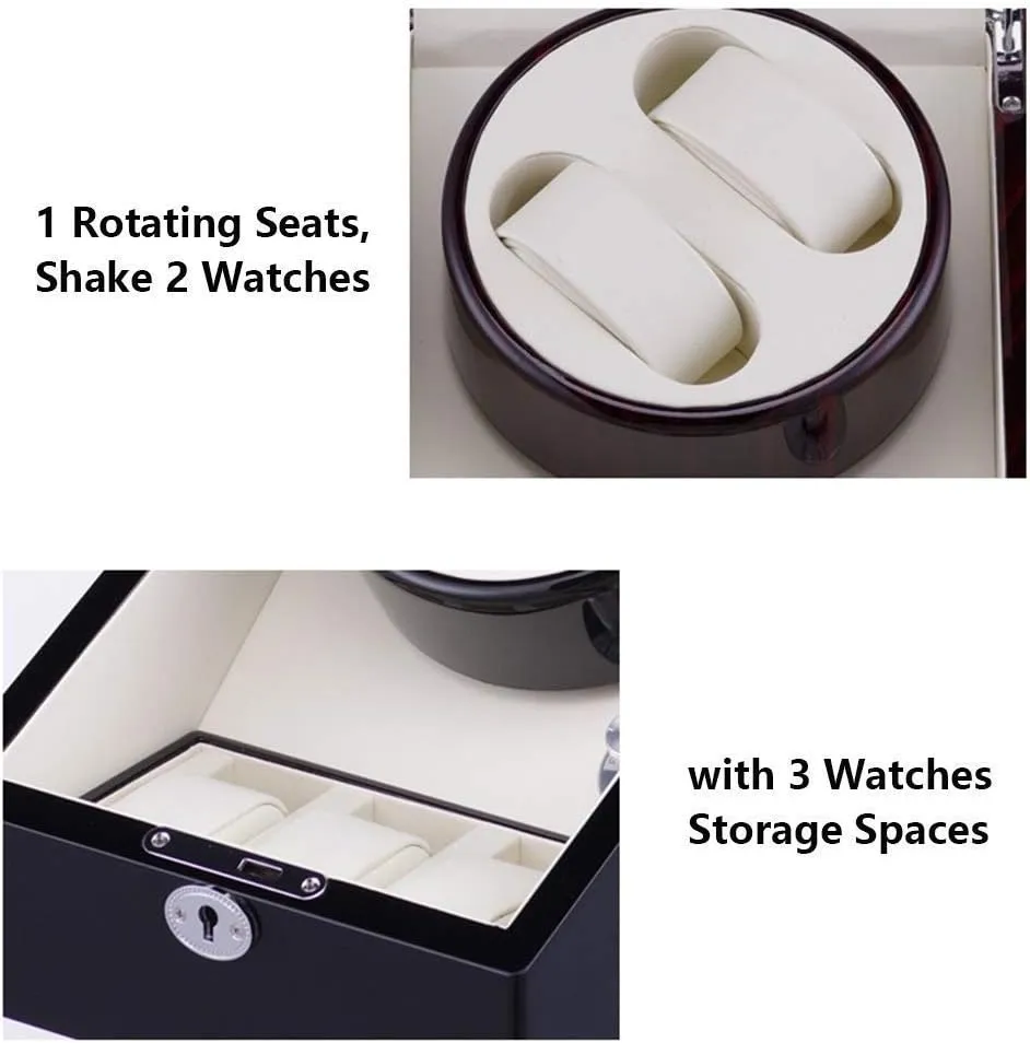 Winder Display Watch Box Automatic Watch Winder Box for 2 Watches catastrophe   3 Storage, 4 Rotation Mode Setting, Extremely Silent Motor, Wood Shell Piano Paint Exterior Exquisite B Watch 