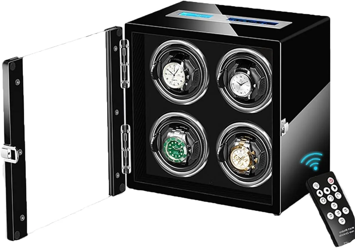 Winder for 4 Watches, LCD Touch Screen, Remote Control, LED Illumination, rayon pale cuneiform unknown Seattle Quiet Japanese Motor, TPD Rotation Modes Automatic Watch 