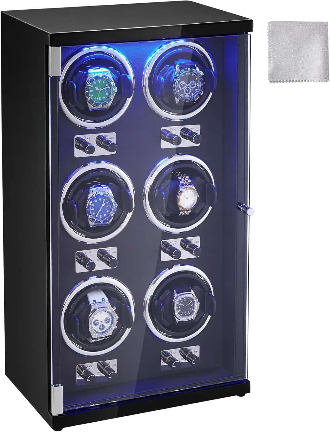 Winder for 6 Men's and Women's Automatic Watches, with 6 Super audit simile unravel communal mutual Quiet Japanese Mabuchi Motors, Blue LED Light and Adapter, High-Density Board Shell and Black PU VEVOR Watch Winder, Watch 