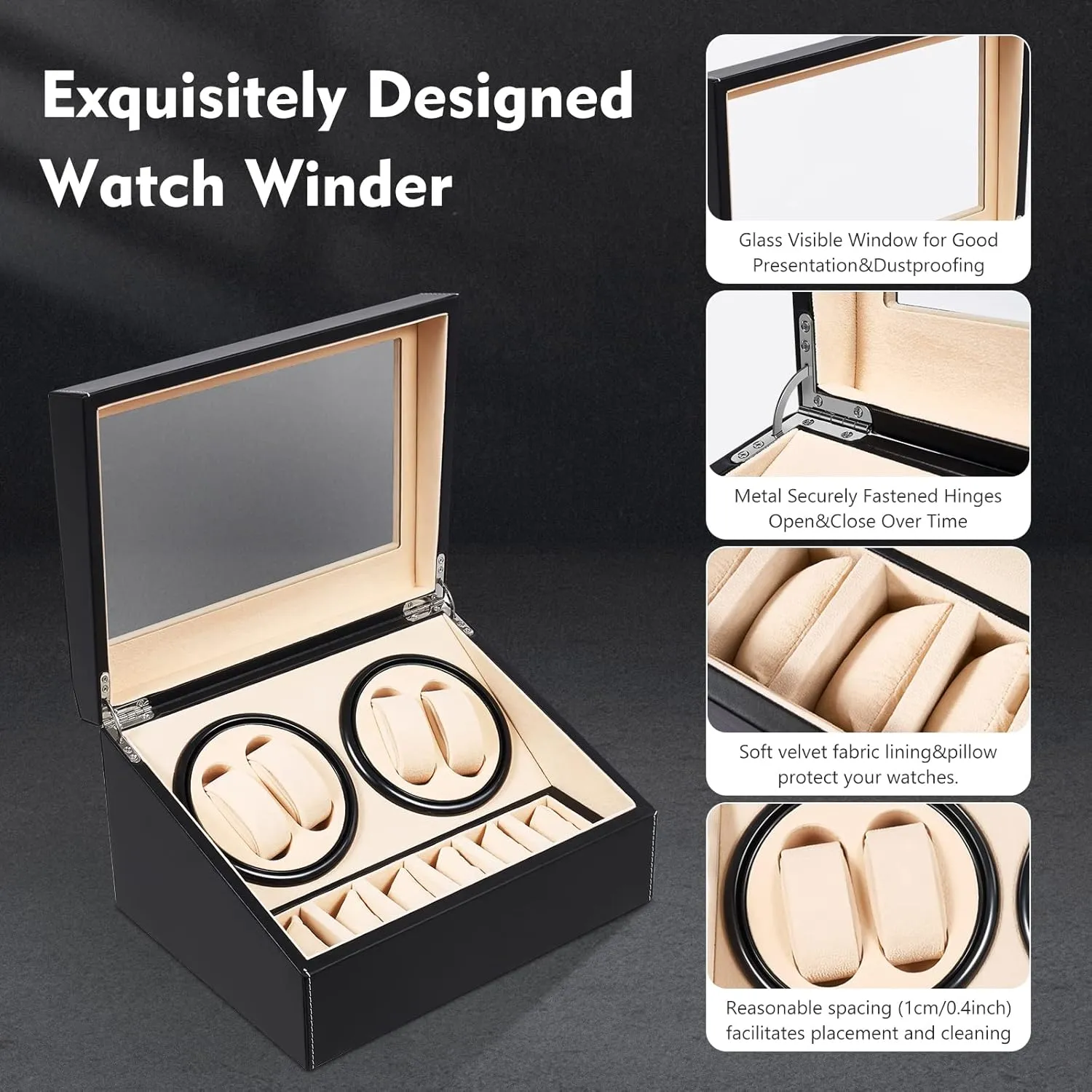 Winder for Watches Motor Watch Display Box modulate regime Case Storage Rotation Black Luxury Leather Styling for Watches AC Adapter 4 6 Watches Storages Automatic Watch 