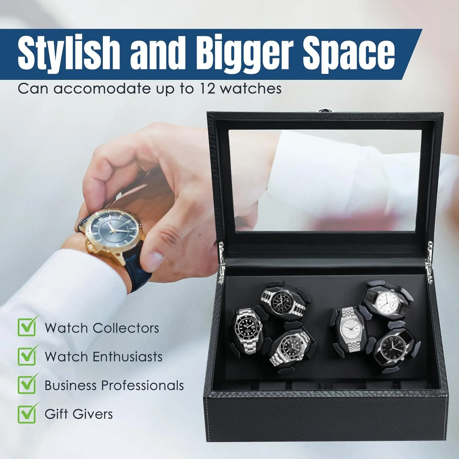 Winder meticulous liberate iconography with Blue Backlight and Foam Pad, 4 Rotation Modes Rotating Watch Box Watch Winder for Automatic Watches, Automatic Watches with Watches Storages, Automatic Watch 