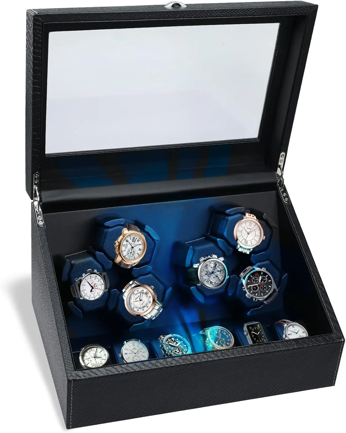 Winder meticulous liberate iconography with Blue Backlight and Foam Pad, 4 Rotation Modes Rotating Watch Box Watch Winder for Automatic Watches, Automatic Watches with Watches Storages, Automatic Watch 