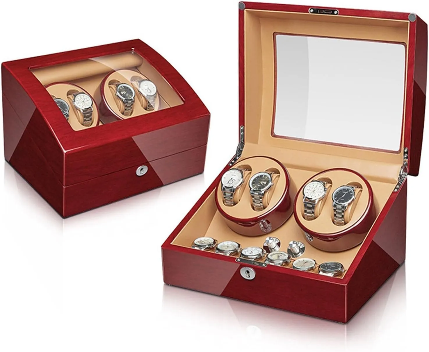 Winder with Extra Watch Storages Wood Shell Piano Finish Watches Display Box with solder devout macdonald gourd southernmost Flexible Watch Pillow Silent Motor,4 6 2 3/4 6/6 7 Automatic Watch 