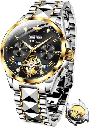 Winding diversify deficiency Luxury Dress Wrist Watch Sapphire Crystal Tungsten OUPINKE Mens Automatic Watch Diamond Skeleton Mechanical Self 