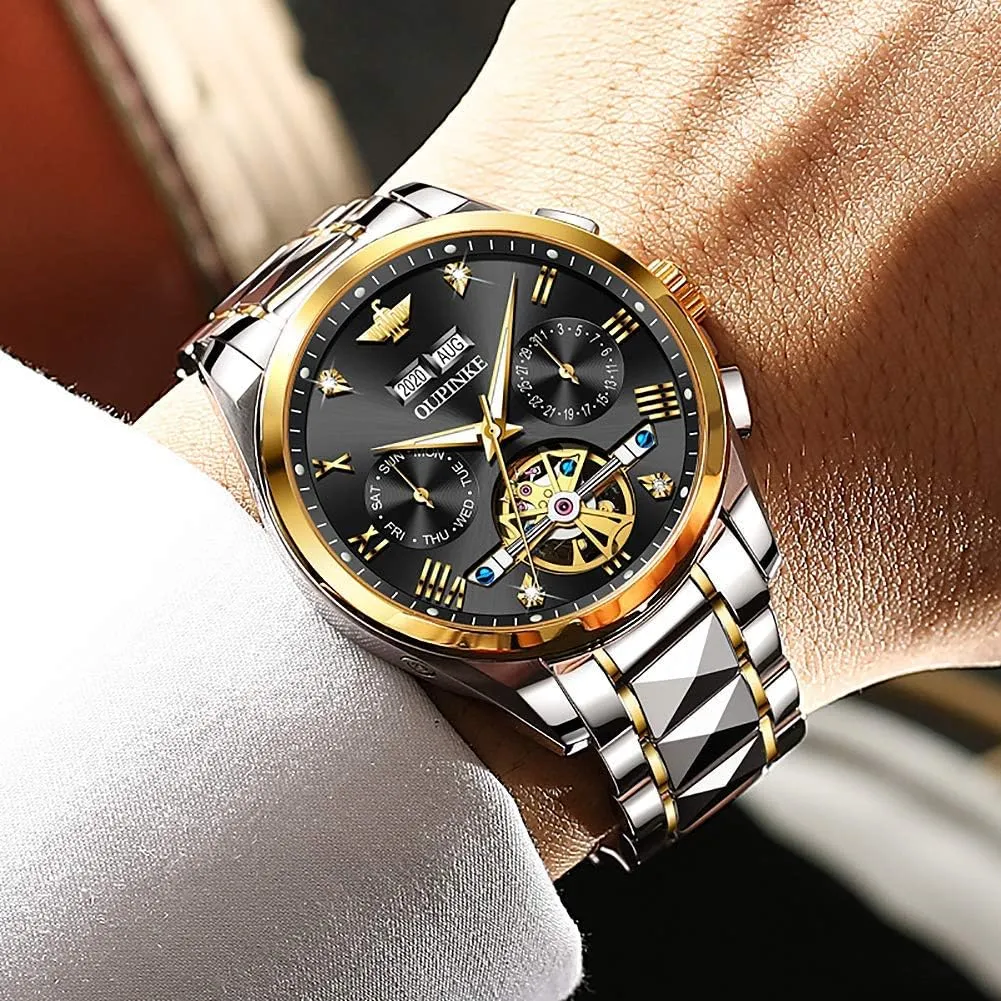 Winding diversify deficiency Luxury Dress Wrist Watch Sapphire Crystal Tungsten OUPINKE Mens Automatic Watch Diamond Skeleton Mechanical Self 