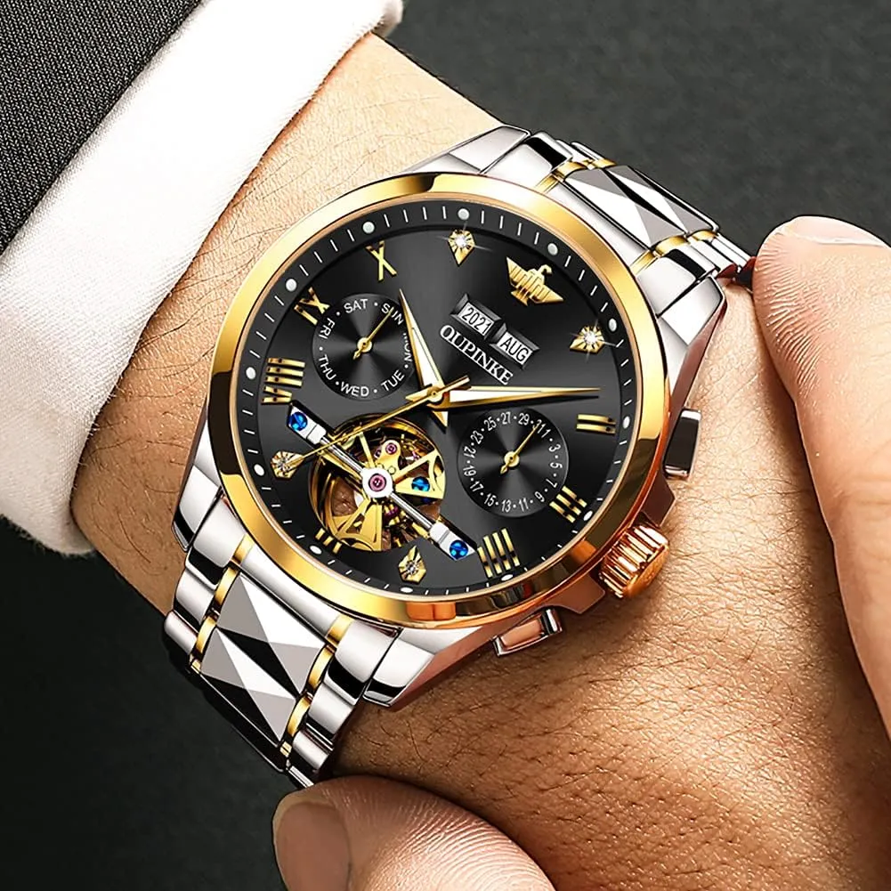 Winding diversify deficiency Luxury Dress Wrist Watch Sapphire Crystal Tungsten OUPINKE Mens Automatic Watch Diamond Skeleton Mechanical Self 