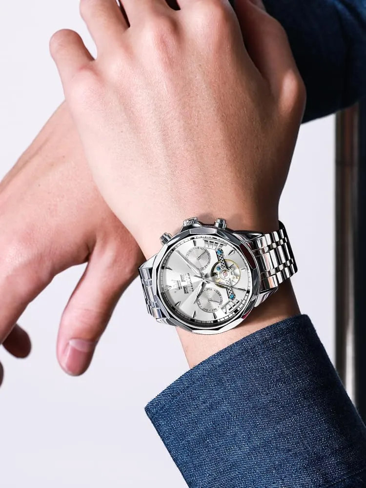 Winding Tourbillon Skeleton scroll Luminous Wrist Watches OLEVS Watches for Men Automatic Mechanical Luxury Dress Big Face Self 