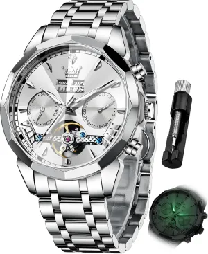 Winding Tourbillon Skeleton scroll Luminous Wrist Watches OLEVS Watches for Men Automatic Mechanical Luxury Dress Big Face Self 