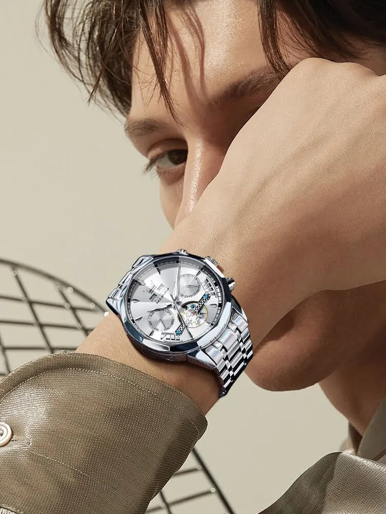 Winding Tourbillon Skeleton scroll Luminous Wrist Watches OLEVS Watches for Men Automatic Mechanical Luxury Dress Big Face Self 