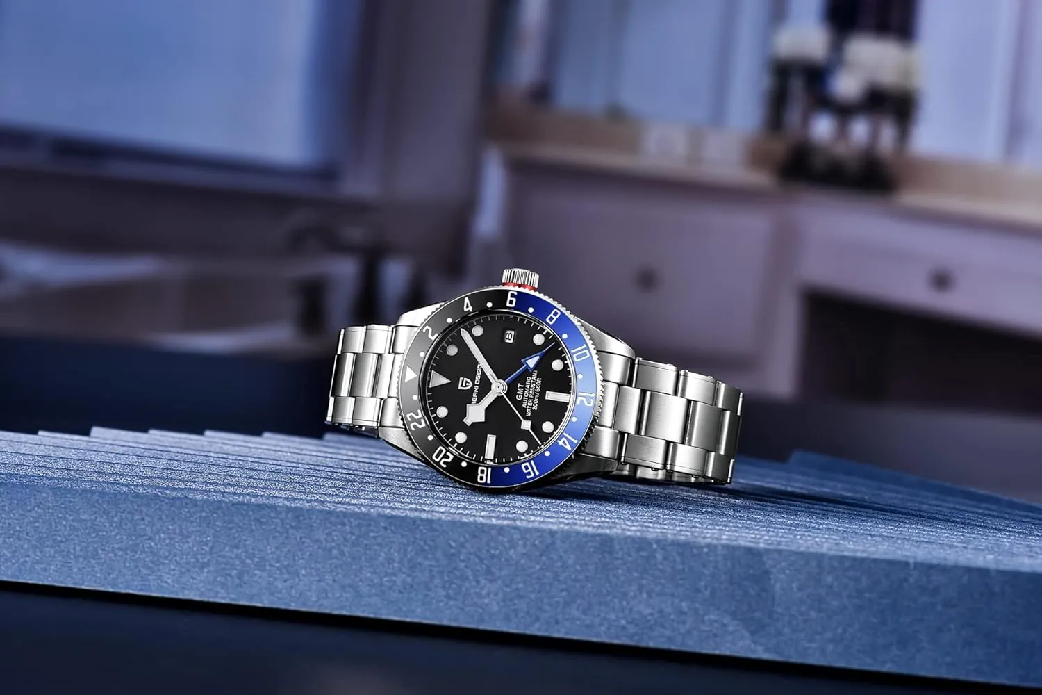 Winding Watch HaiQin Pagani Design Men's Automatic Mechanical GMT Watches Stainless Steel Strap Synthetic Sapphire Mirror 200M High rosy administer Strength Waterproof Self- 