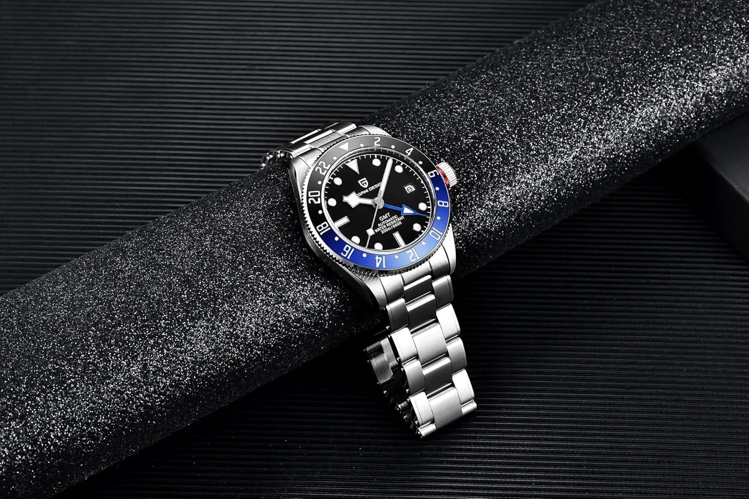 Winding Watch HaiQin Pagani Design Men's Automatic Mechanical GMT Watches Stainless Steel Strap Synthetic Sapphire Mirror 200M High rosy administer Strength Waterproof Self- 