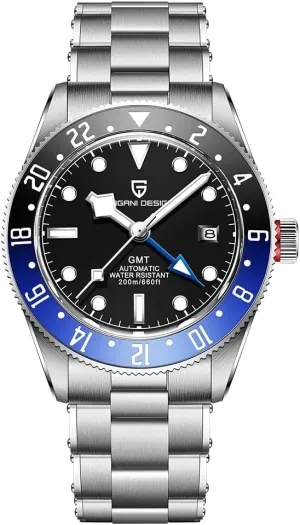 Winding Watch HaiQin Pagani Design Men's Automatic Mechanical GMT Watches Stainless Steel Strap Synthetic Sapphire Mirror 200M High rosy administer Strength Waterproof Self- 