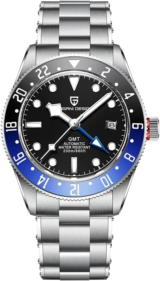 Winding Watch HaiQin Pagani Design Men's Automatic Mechanical GMT Watches Stainless Steel Strap Synthetic Sapphire Mirror 200M High rosy administer Strength Waterproof Self- 
