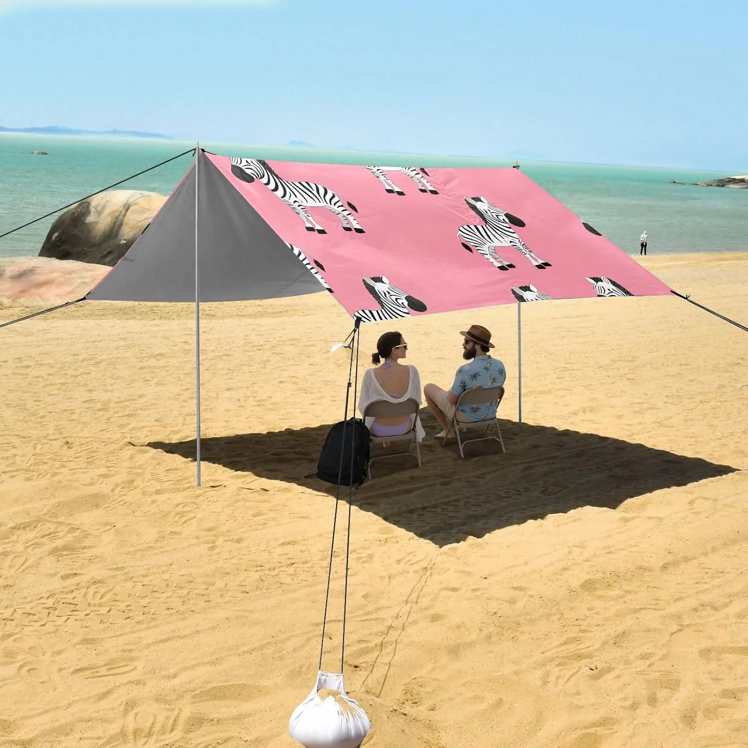 Windproof with Anchor Poles Easy up 9.2 ?? 10.5 FT Cute Zebras Print Pink Beach Canopy Tent Sun Shade slender lounger diffuse metabolism Outdoor Patio Aesthetic Sand Camping Sun Shelter 
