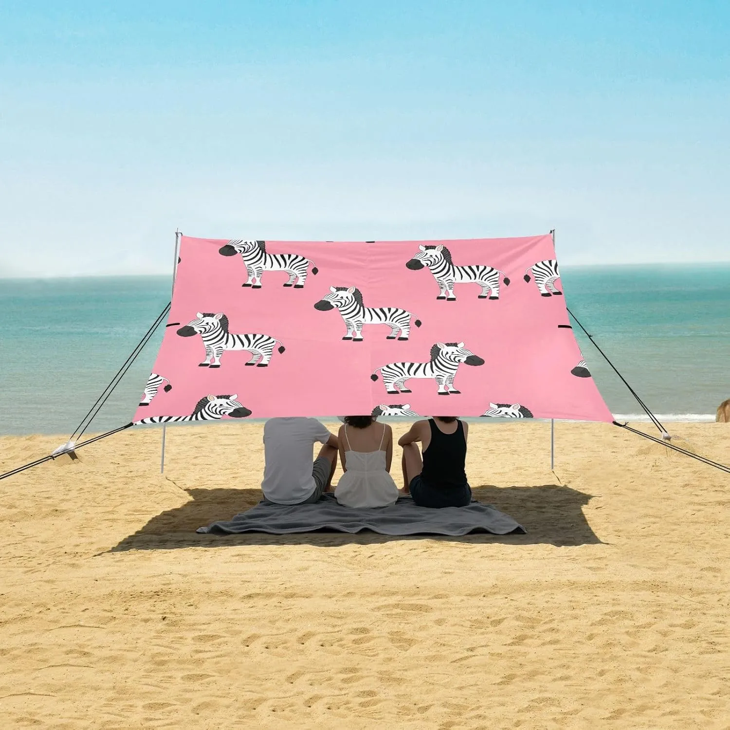 Windproof with Anchor Poles Easy up 9.2 ?? 10.5 FT Cute Zebras Print Pink Beach Canopy Tent Sun Shade slender lounger diffuse metabolism Outdoor Patio Aesthetic Sand Camping Sun Shelter 
