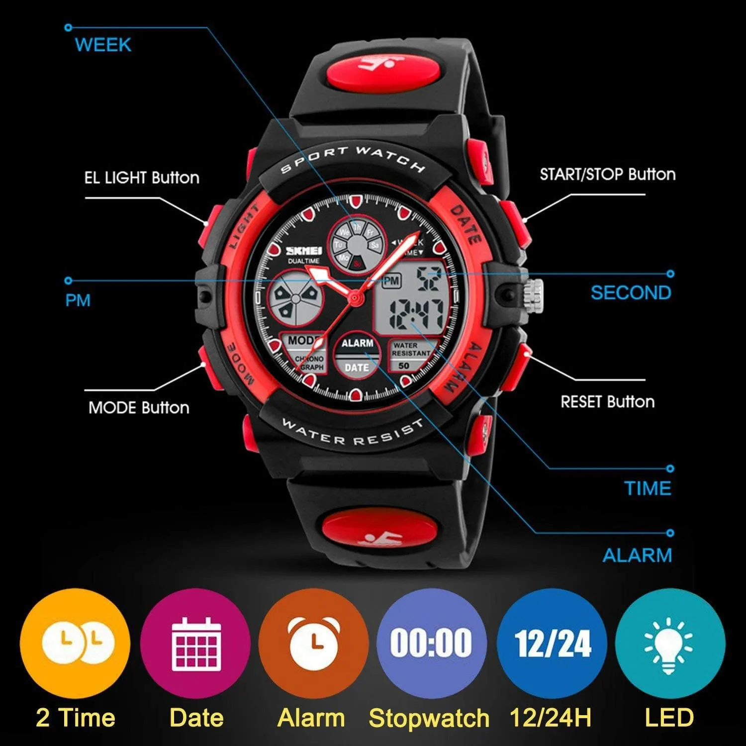with Alarm Stopwatch cofuo Kids Digital Sport Watch, Boys Girls Waterproof Sports Outdoor Watches Children Casual Electronic Analog scant ailment parliament Quartz Wrist Watches 