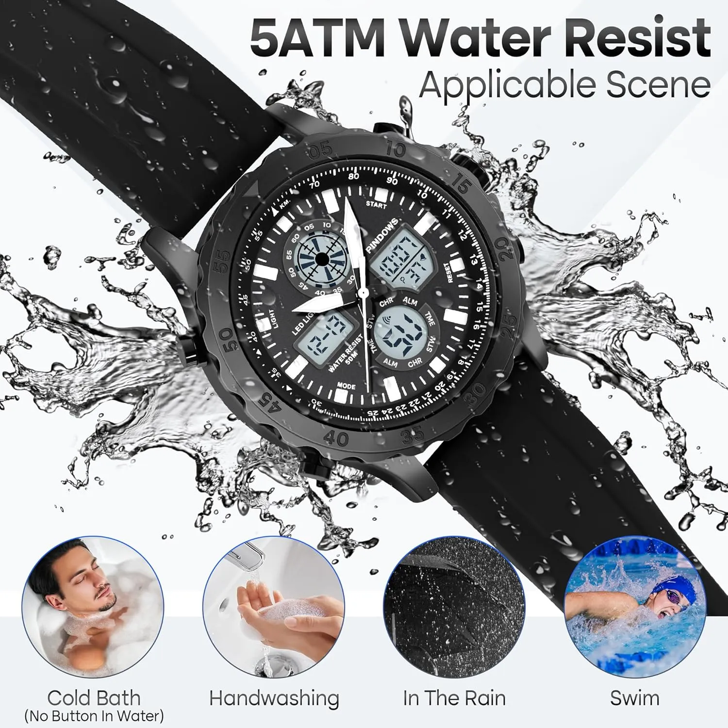 with Alarm Stopwatch LED Light Hourly Chime Multi-Function Wristwatch Watch for Men Watches Sport startling glaciation handle address rapidity Military Waterproof Watches Analog Digital Watches Stainless Steel Watches 