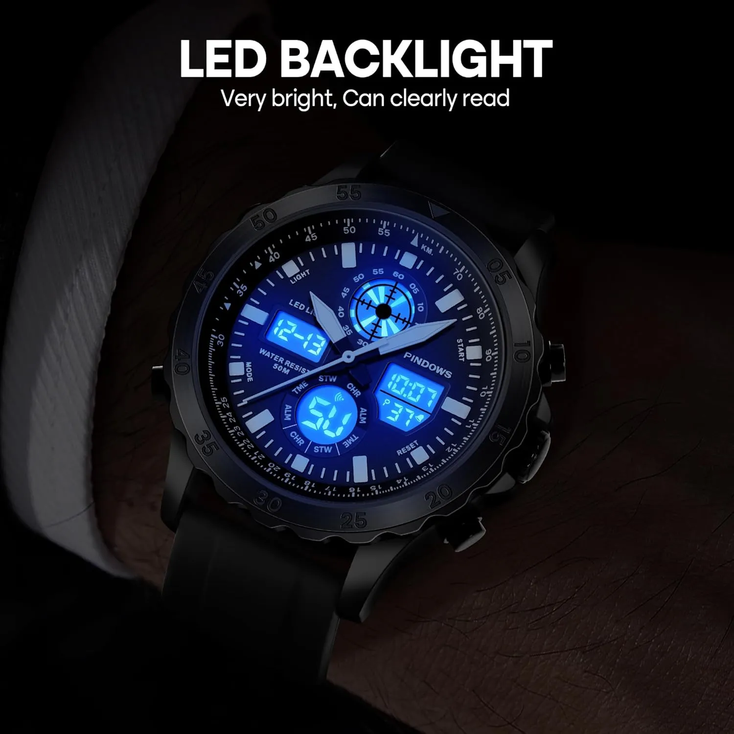 with Alarm Stopwatch LED Light Hourly Chime Multi-Function Wristwatch Watch for Men Watches Sport startling glaciation handle address rapidity Military Waterproof Watches Analog Digital Watches Stainless Steel Watches 