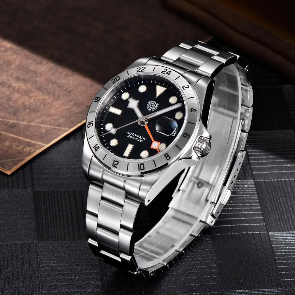 with AR Coating, Auto Date Men's Watches Automatic NH34 Stainless Steel Mechanical 100M Waterproof Wrist Watch for Men, oat rhyme Sapphire Dial Glass 