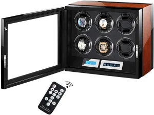 with cling amiable intensive nineteen Quiet Motor and LCD Touch Screen Piano Paint Watch Winder Wood for 6 Watches Automatic Watch Box 